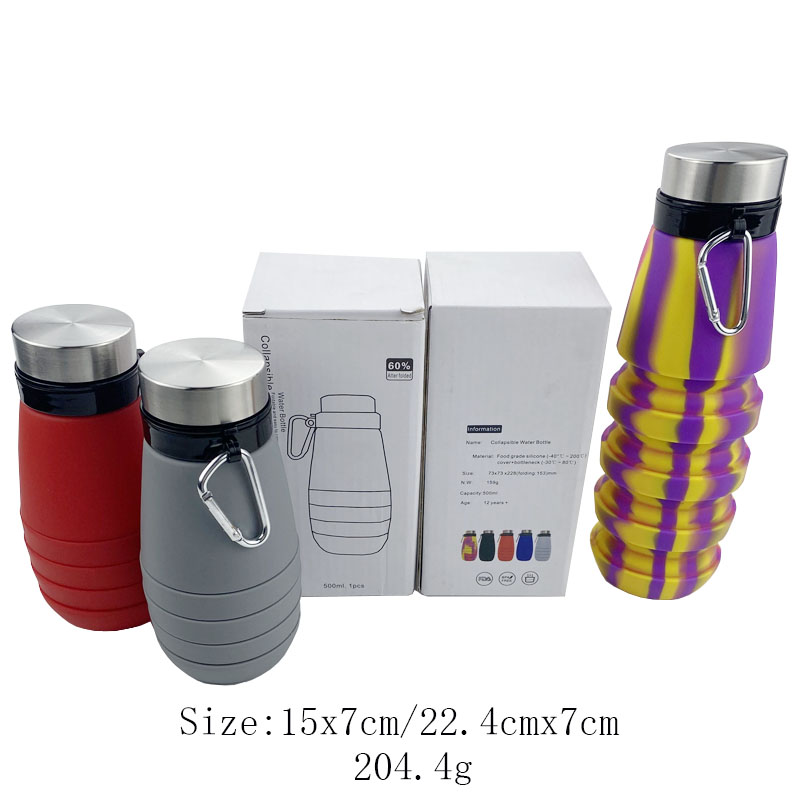 Opakovane použiteľn&aacute; silik&oacute;nov&aacute; skladacia fľaša na vodu na turistiku